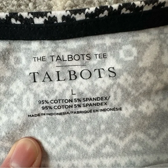 Talbots Long Sleeve Navy Black and White Long Sleeve Tee - Picture 3 of 4